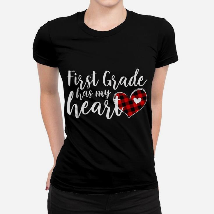 Buffalo Plaid 1St First Grade Has My Heart Teacher Valentine Women T-shirt