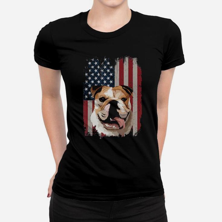 Bulldog American Flag Patriotic 4Th Of July Women T-shirt