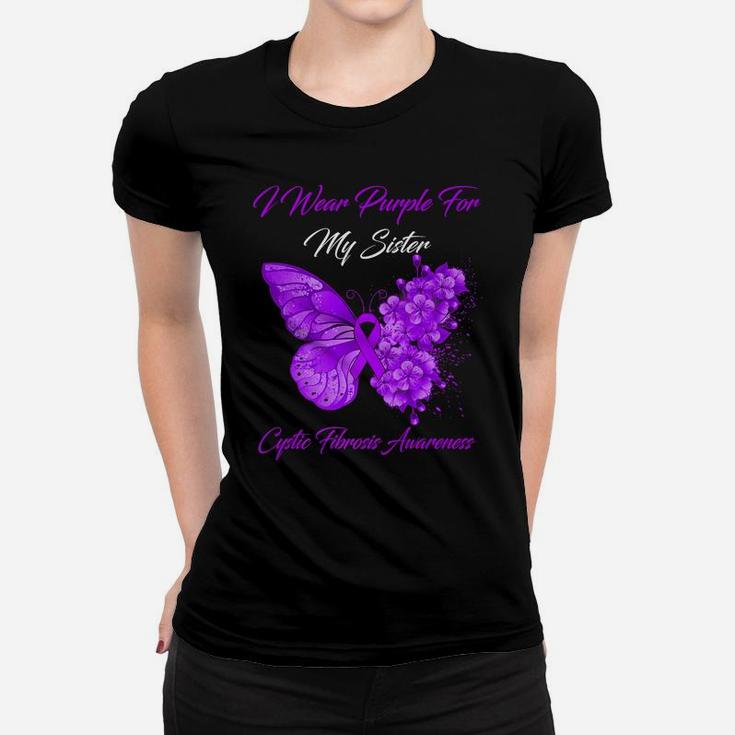 Butterfly I Wear Purple For My Sister Cystic Fibrosis Women T-shirt