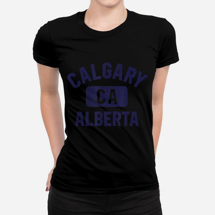 Calgary Ca Gym Style Distressed Navy Blue Print Women T-shirt