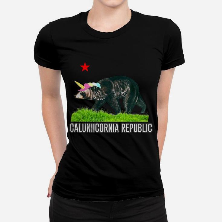 Calunicornia Republic Funny California Flag Unicorn Women T-shirt