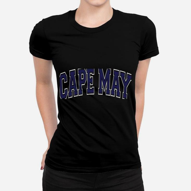 Cape May Varsity Style Navy Blue Text Women T-shirt