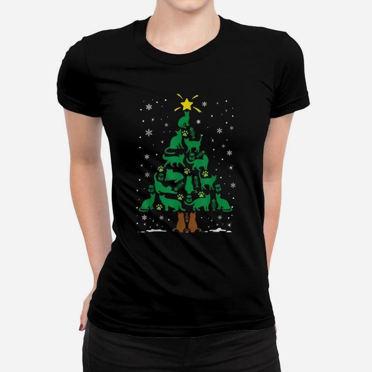 Cat Kitten Lovers Holiday Family Matching Christmas Tree Women T-shirt