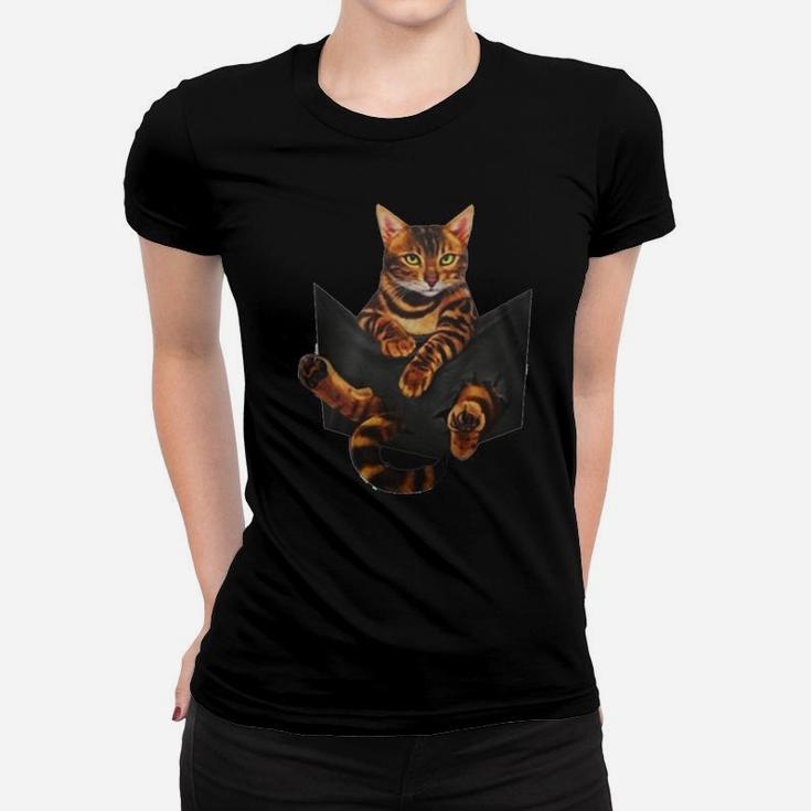 Cat Lovers Gifts Bengal In Pocket Funny Kitten Face Women T-shirt