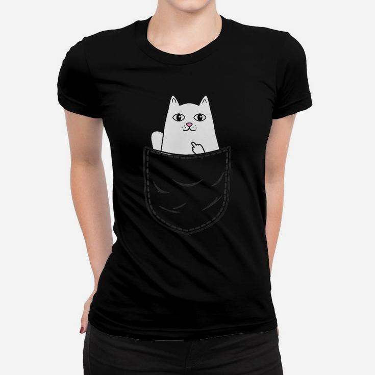 Cat Middle Finger Pocket Funny Cat Women T-shirt