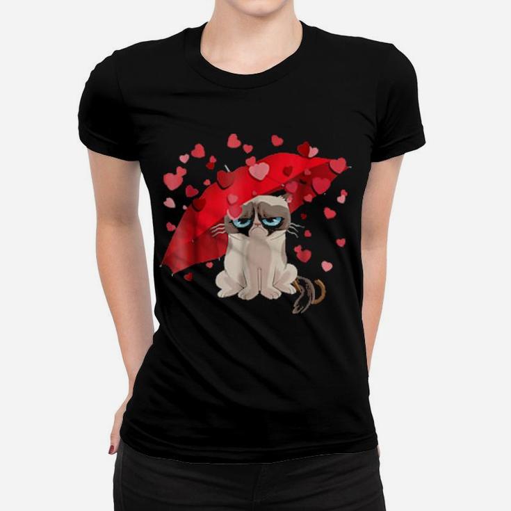 Cat Raining Hearts Valentines Day Women T-shirt