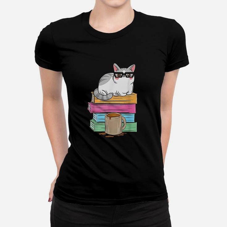 Cat Reading Coffee Women T-shirt