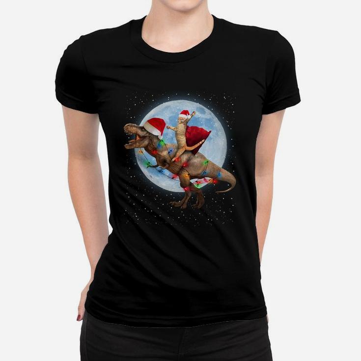 Cat Riding Dinosaur T Rex Moon Funny Christmas Xmas Gift Sweatshirt Women T-shirt