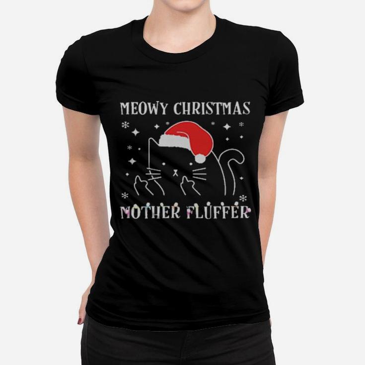 Cat Santa Hat Meowy Catmas Mother Fluffer Women T-shirt