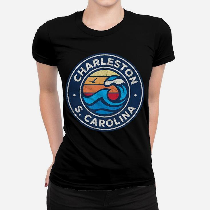 Charleston South Carolina Sc Vintage Nautical Waves Design Women T-shirt