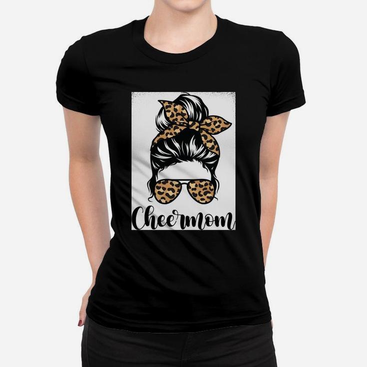 Cheer Mom Leopard Messy Bun Lovers Mother Soccer Lover Sweatshirt Women T-shirt