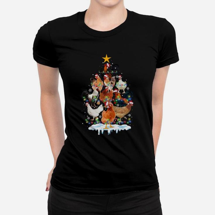Chicken Christmas Tree Lights Funny Chicken Lover Xmas Gifts Women T-shirt