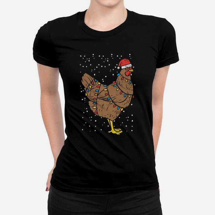 Chicken Santa Hat Christmas Lights Funny Xmas Animal Gift Sweatshirt Women T-shirt