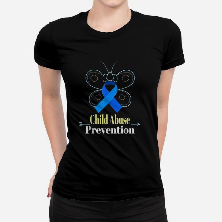 Child Awareness Butterfly Blue Ribbon Women T-shirt