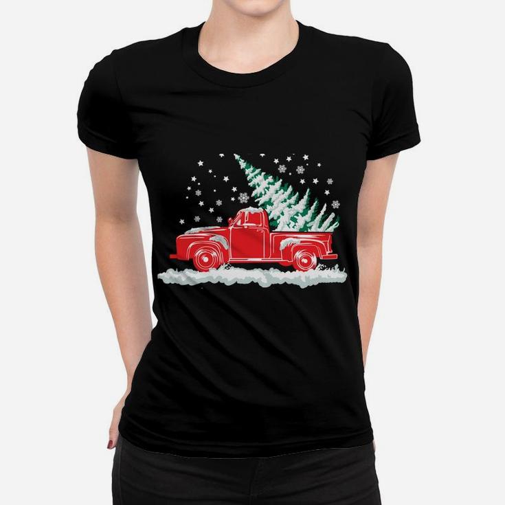 Christmas Classic Old Red Truck Vintage Pick Up Xmas Tree Sweatshirt Women T-shirt