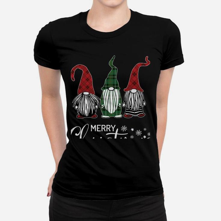 Christmas Gnomes In Plaid Hats Funny Gift Merry Xmas Graphic Women T-shirt
