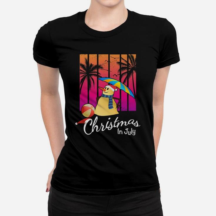 Christmas In July Tee Funny Snowman Summer Beach Vacation Women T-shirt