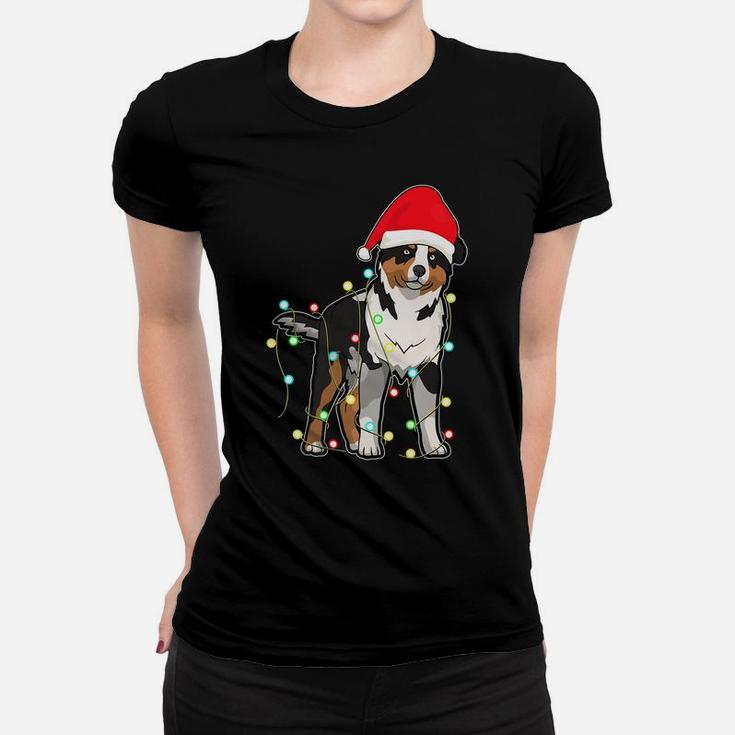 Christmas Lights Australian Shepherd Dog Lover Xmas Gift Women T-shirt