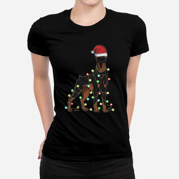 Christmas Lights Doberman Dog Lover Funny Xmas Gift Sweatshirt Women T-shirt