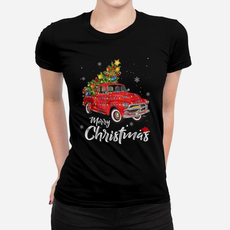 Christmas Red Truck Xmas Tree Vintage Gifts Merry Christmas Women T-shirt