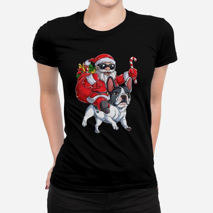 Christmas Santa Claus Riding French Bulldog Xmas Boys Dog Sweatshirt Women T-shirt