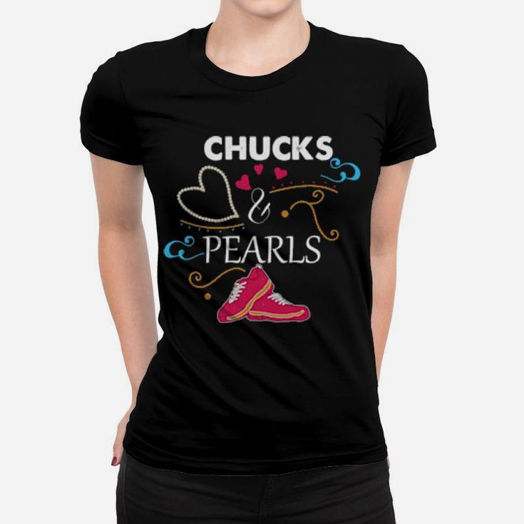 Chucks And Pearls Valentine Mum And Daughter Women T-shirt