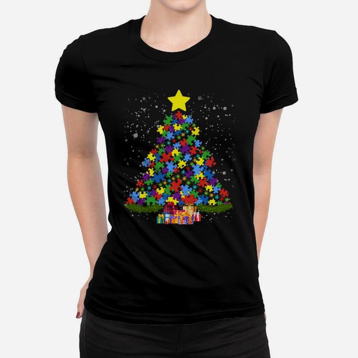 Colorful Autism Awareness Christmas Tree Design Gifts Women T-shirt
