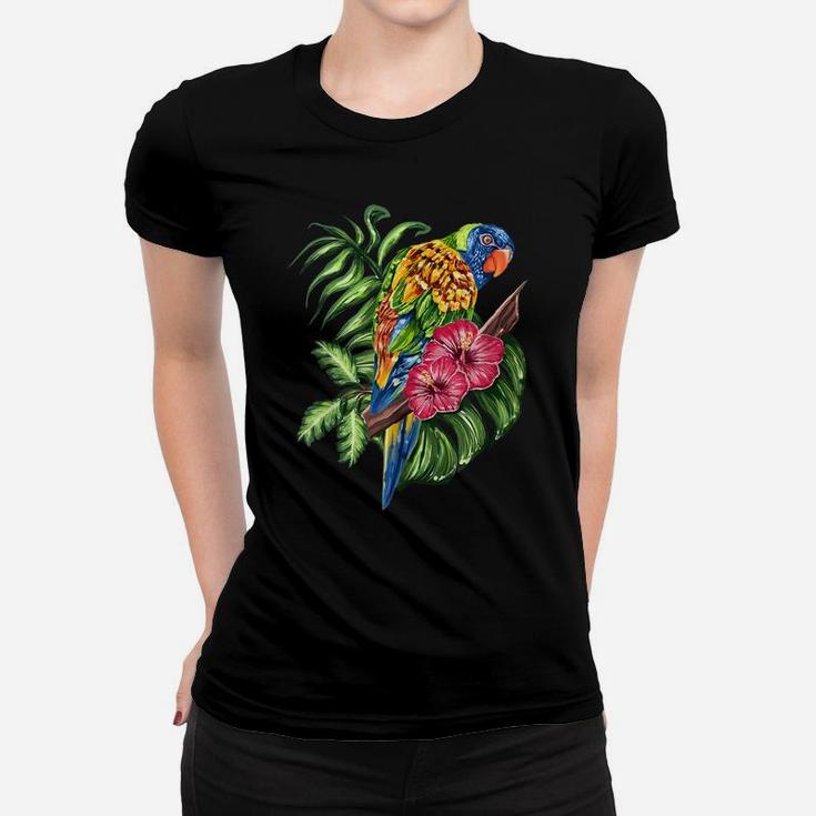 Colorful Parrot Bird Tropical Flower Women T-shirt