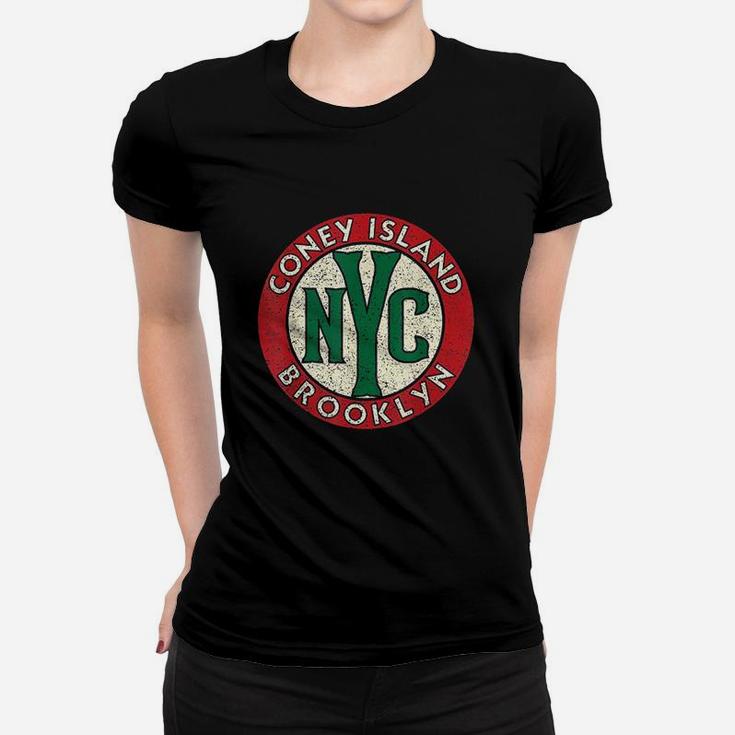 Coney Island Brooklyn Nyc Vintage Road Sign Distressed Print Women T-shirt
