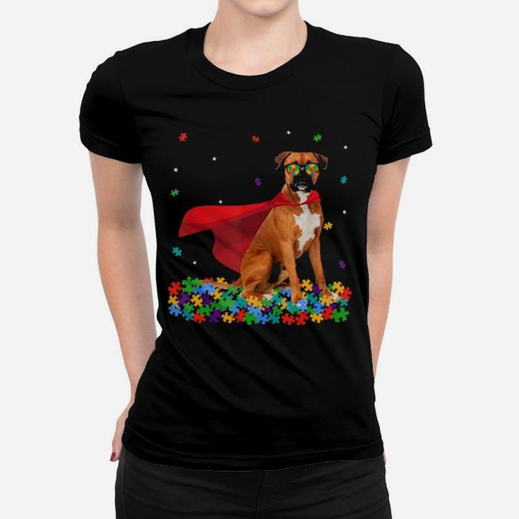 Cool Boxer Autism Awareness Graphic Dog Lover Women T-shirt