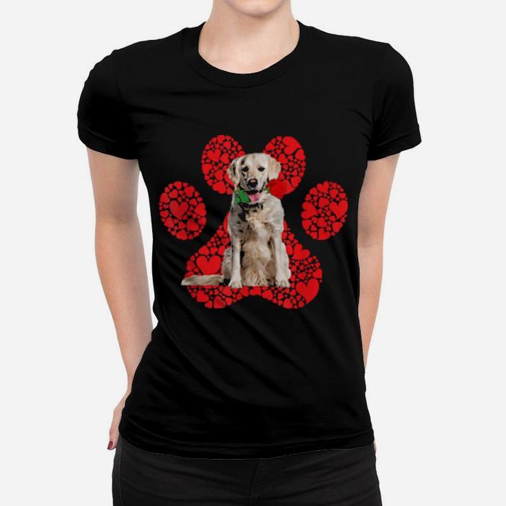 Cool Golden Retriever Valentine's Day Pet Dog Love Paw Women T-shirt
