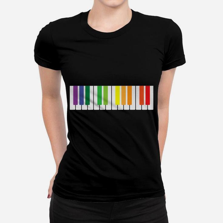 Cool Rainbow Piano Lgbt Pride Gift Men Women Funny Musician Women T-shirt