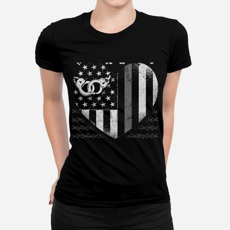 Correctional Officer Girlfriend Wife Heart American Flag Women T-shirt