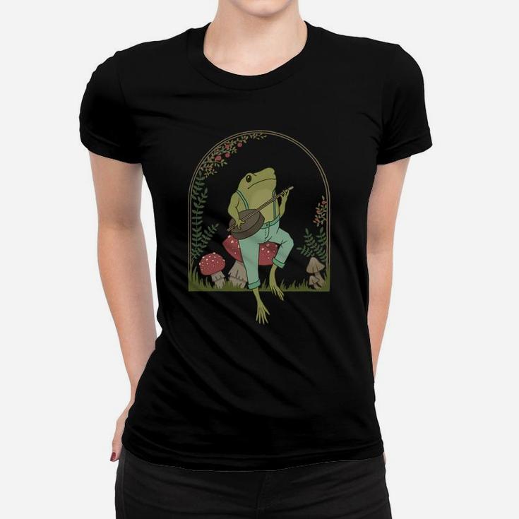 Cottagecore Aesthetic Frog Playing Banjo On Mushroom Cute Sweatshirt Women T-shirt