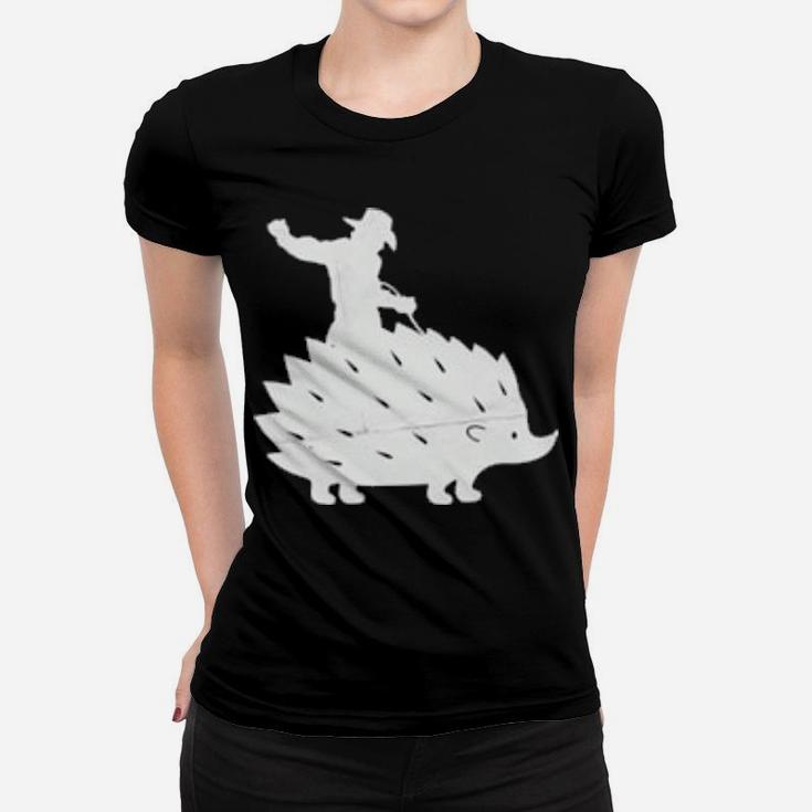 Cowboy Riding A Hedgehog Distressed Women T-shirt
