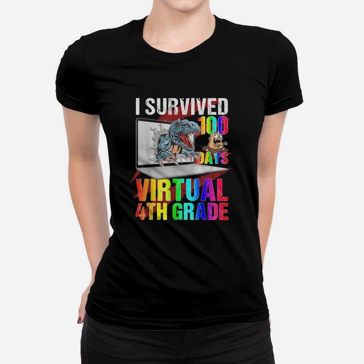 Custom I Survived 100 Days Of Virtual Grade Dinosaur Women T-shirt