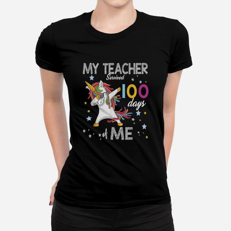 Custom My Teacher Survived 100 Days Of Me 100th Day School Unicorn Women T-shirt