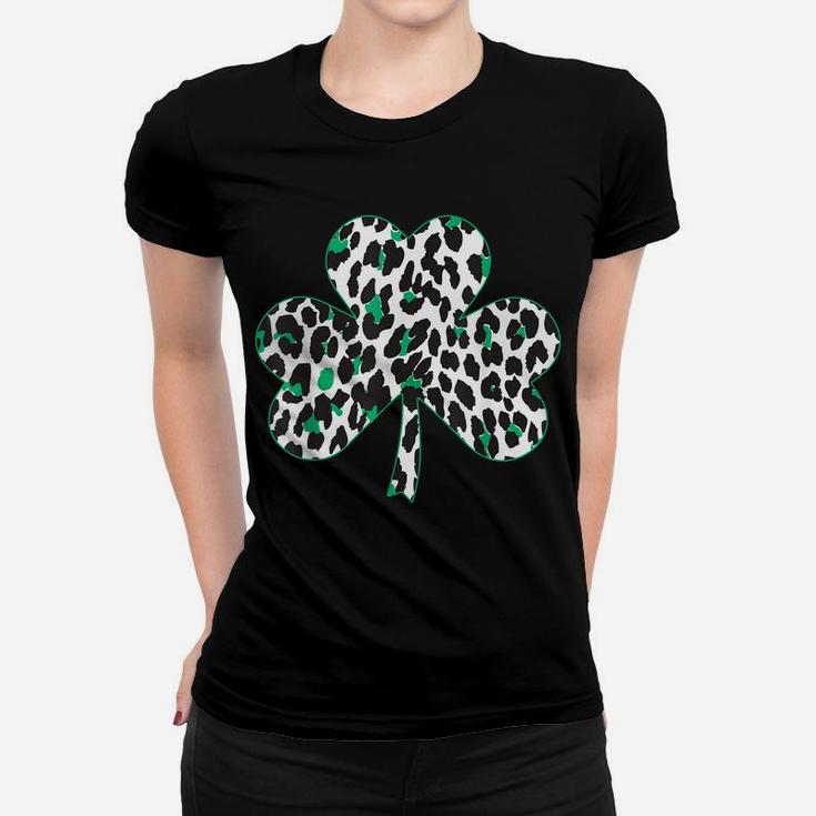 Cute Animal Shamrock Leopard Print St Patricks Day Design Women T-shirt
