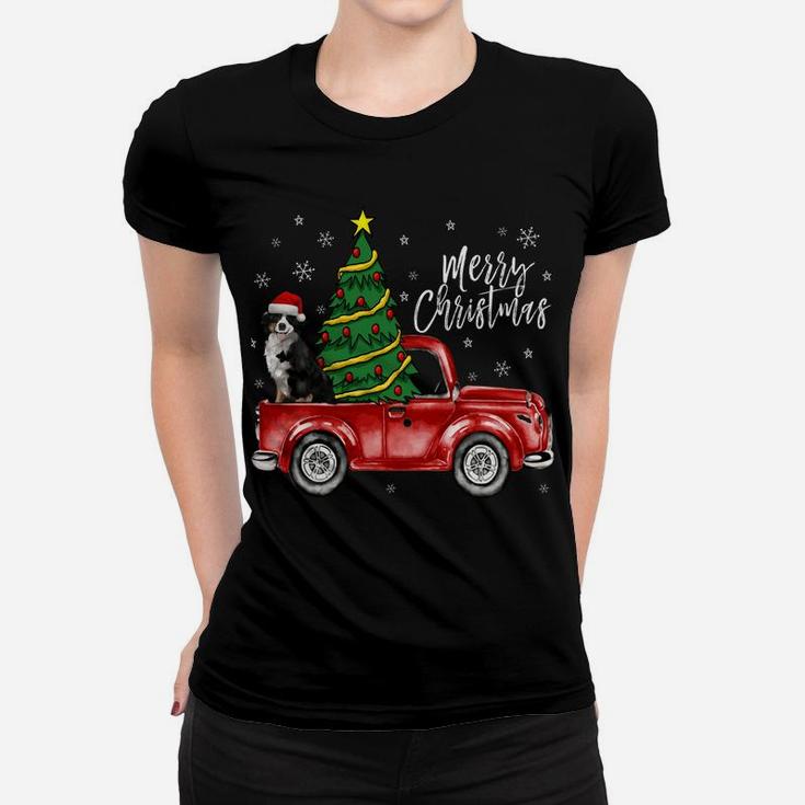 Cute Bernese Mountain Dog Truck Merry Christmas Dog Lover Sweatshirt Women T-shirt