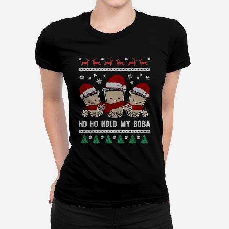 Cute Boba Xmas Hold Bubble Milk Tea Ugly Christmas Sweatshirt Women T-shirt