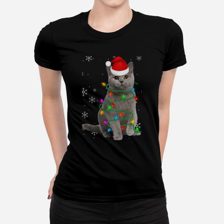 Cute British Shorthair Christmas Hat Santa Xmas Sweatshirt Women T-shirt