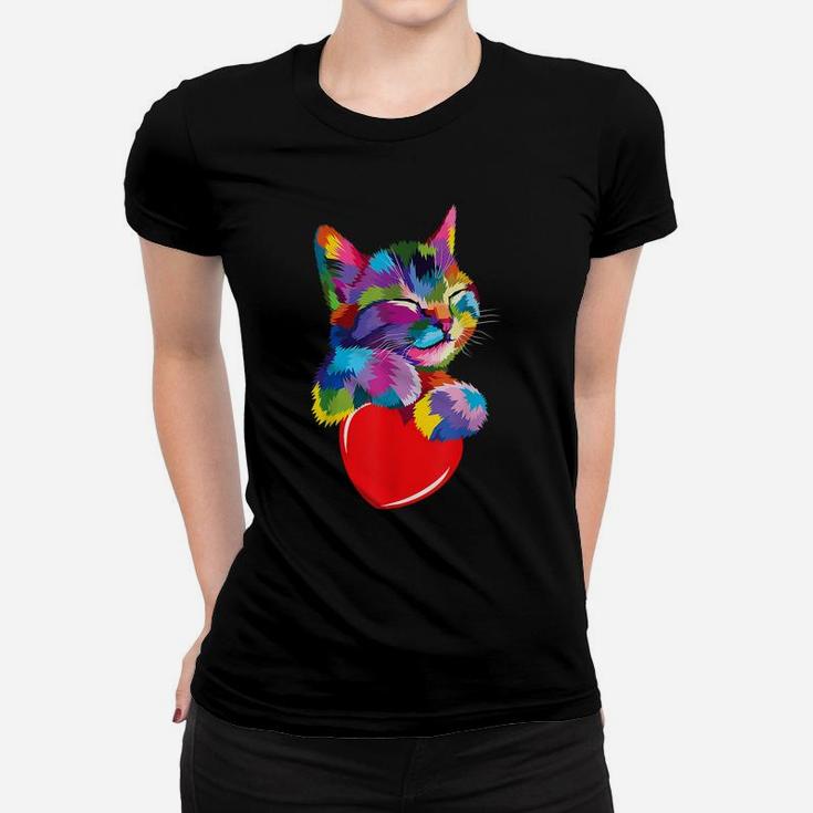 Cute Cat Gift For Kitten Lovers Colorful Art Kitty Adoption Women T-shirt