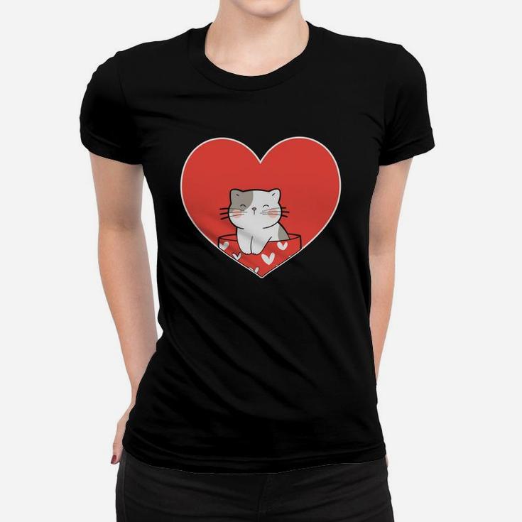 Cute Cat Love Heart Valentines Day Gift Happy Valentines Day Women T-shirt
