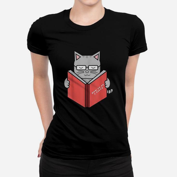 Cute Cat Tiger Book Literature Reading Women T-shirt
