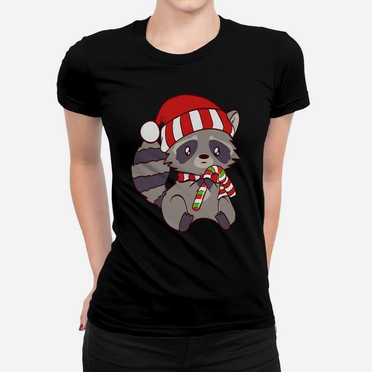 Cute Christmas Raccoon Candy Cane Tees Sweatshirt Women T-shirt