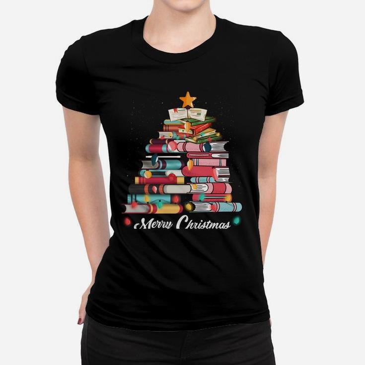 Cute Christmas Tree Books Clothing Book Lover Gifts Holiday Sweatshirt Women T-shirt