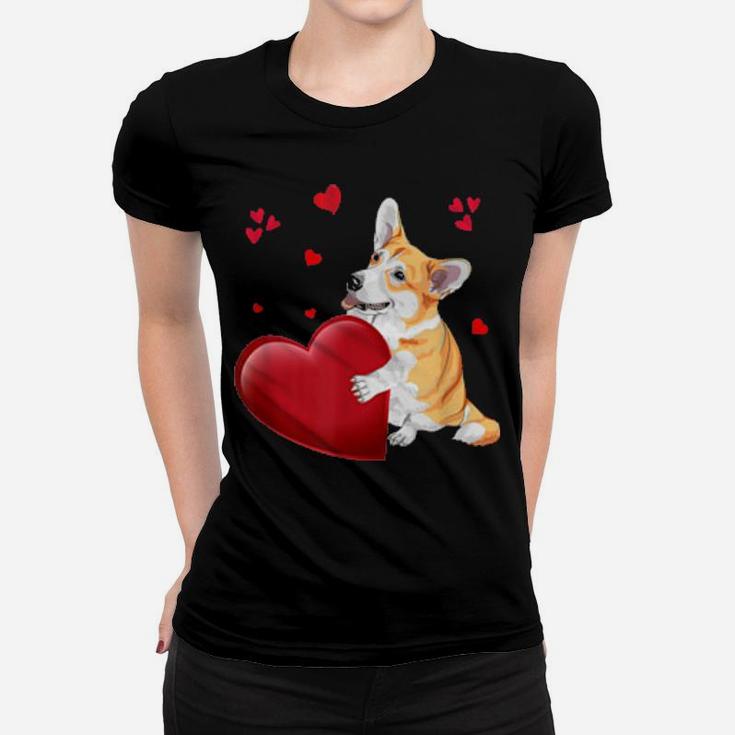 Cute Corgi Valentines Day Holding Heart Couple Matching Women T-shirt