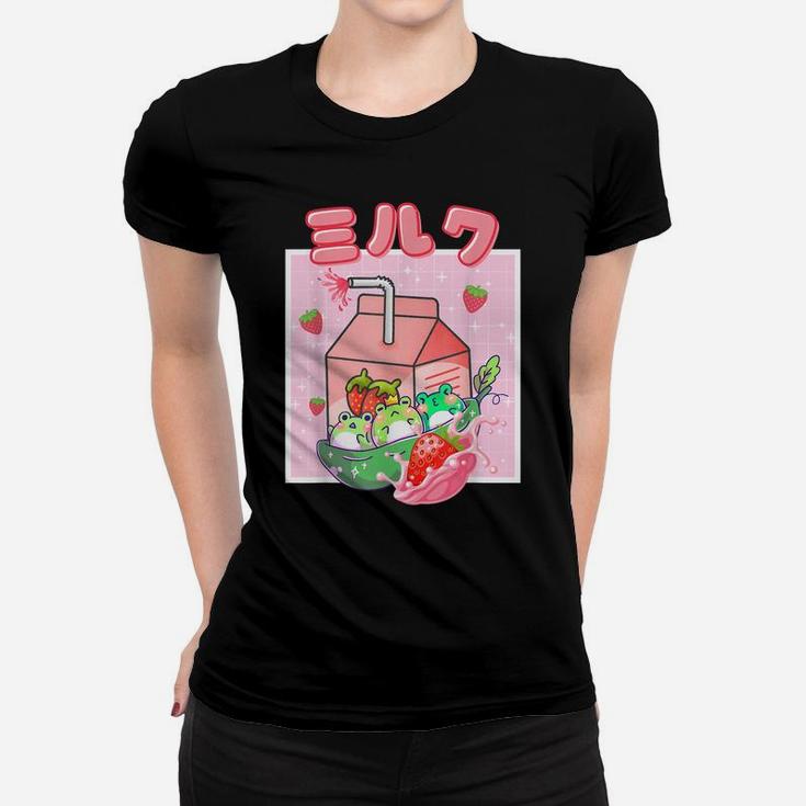 Cute Cottagecore Kawaii Frog Strawberry Milk Retro 90S Tee Women T-shirt