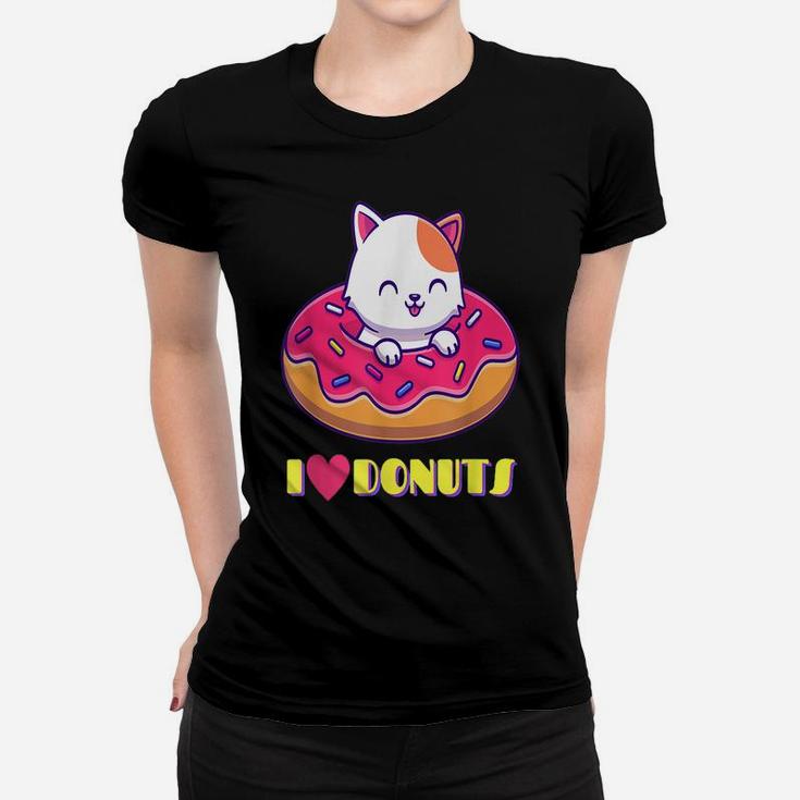 Cute Cuddly Kitty I Love Donuts Food - Cat Lovers For Girls Women T-shirt