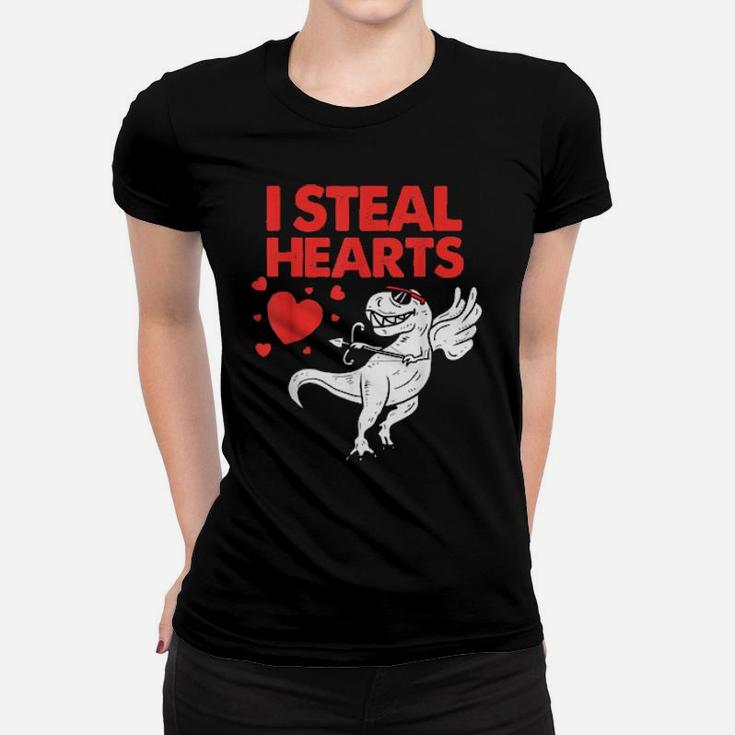 Cute Cupid Trex Dinosaur Boys Valentines Day I Steal Hearts Women T-shirt